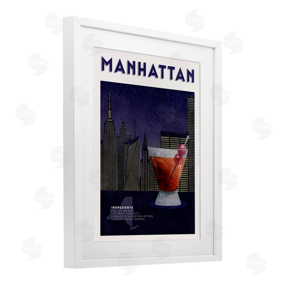 Brett Blumenthal Retro Manhattan Cocktail Cityscape White Framed Print Under Glass Wall Art