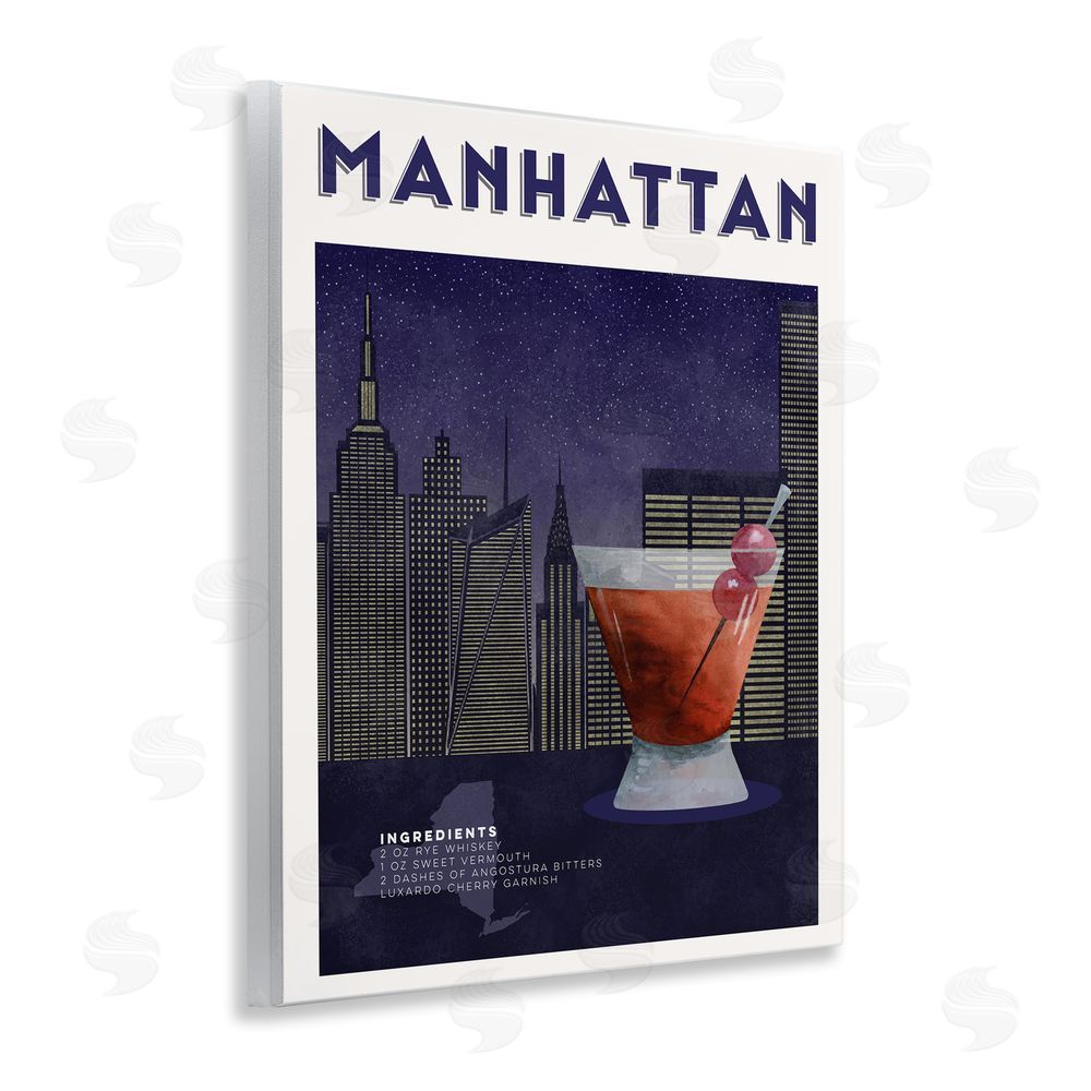 Brett Blumenthal Retro Manhattan Cocktail Cityscape Wooden Wall Plaque Art Print