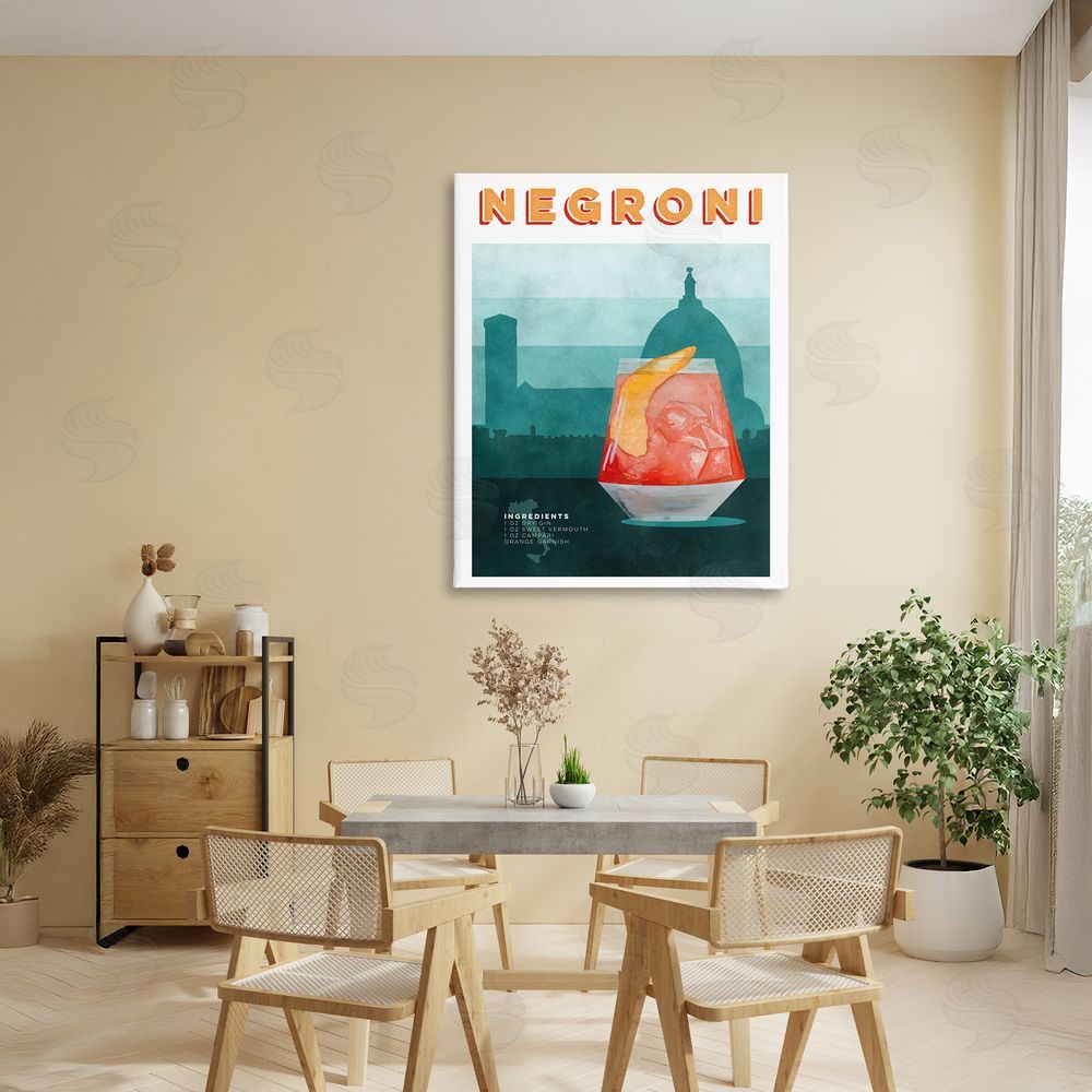 Brett Blumenthal Retro Negroni & Architecture Stretched Canvas Wall Art Print in Room