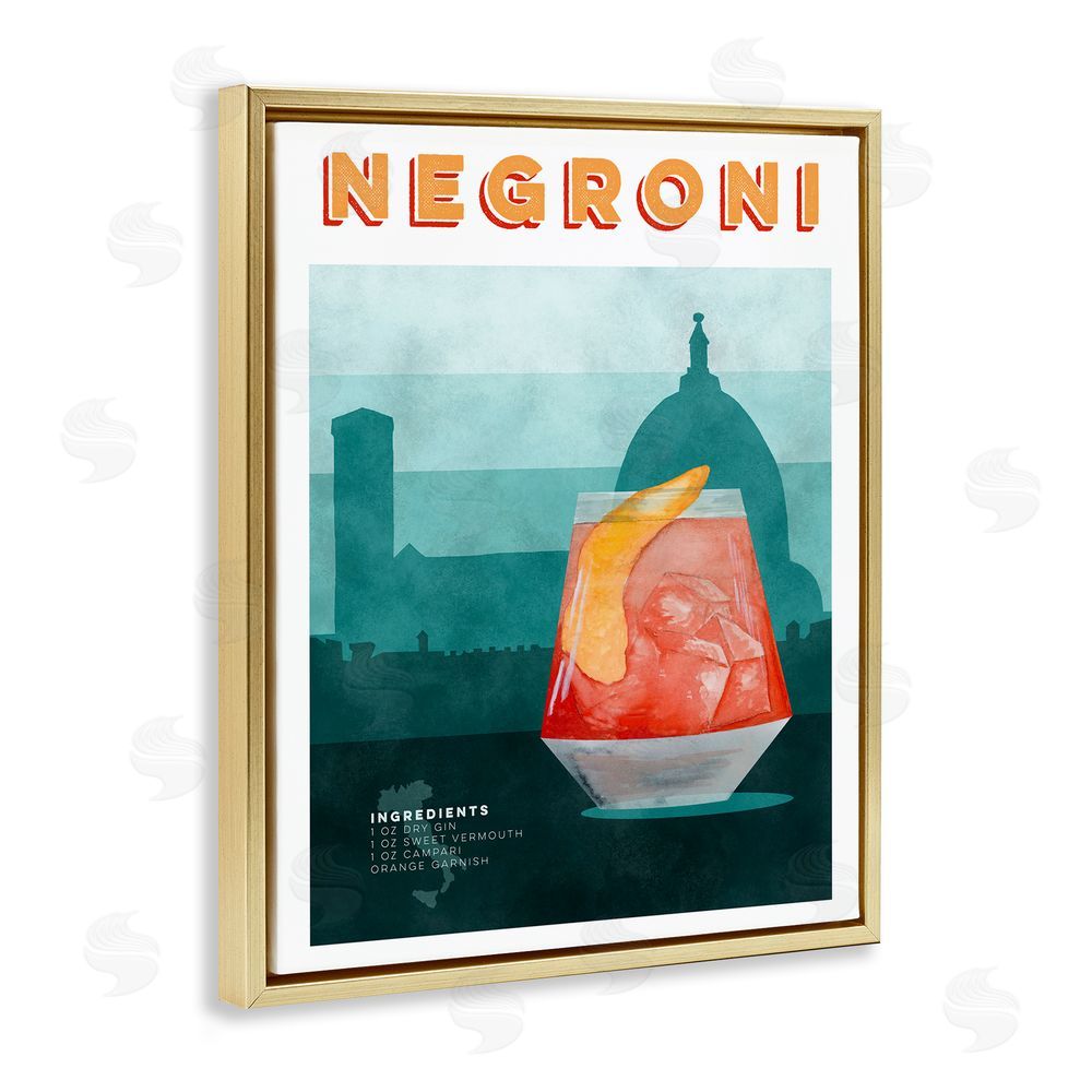 Brett Blumenthal Retro Negroni & Architecture Gold Floating Frame Canvas Wall Art Print