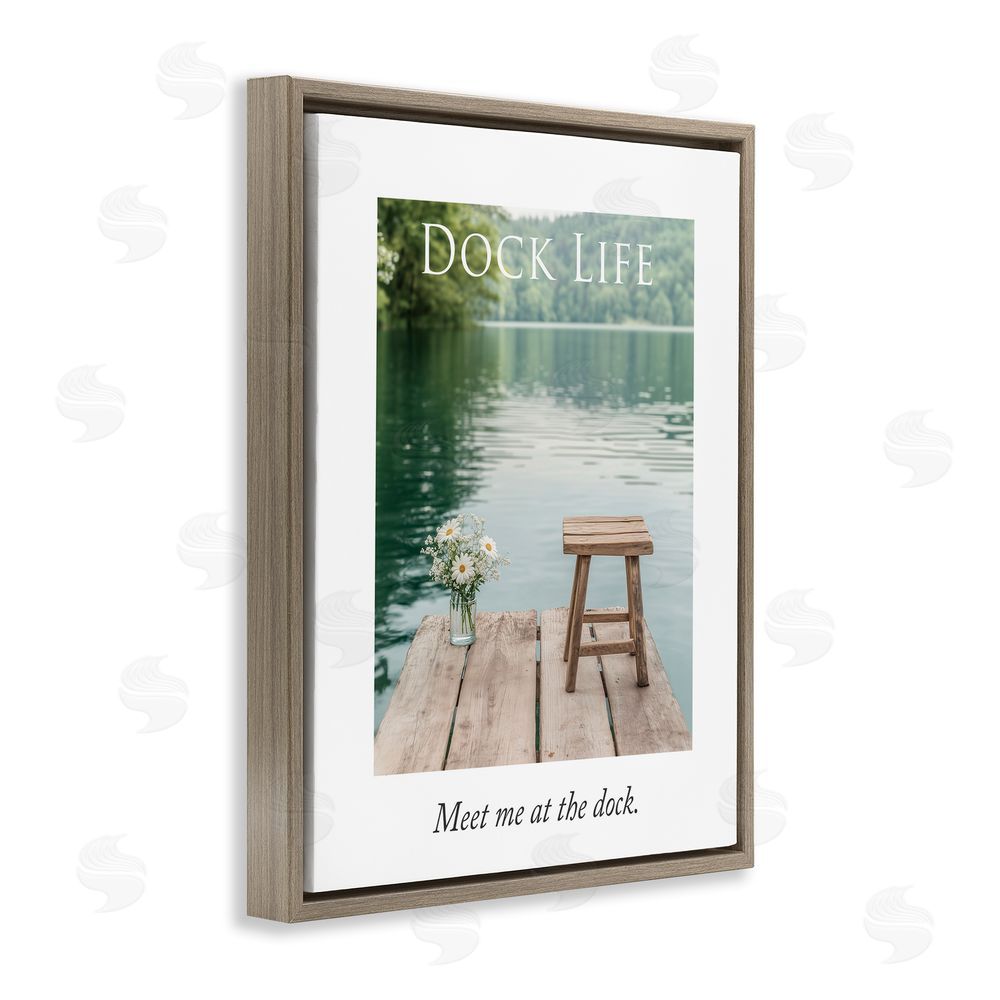 A Barefoot Stylist Dock Life Calming Scenery Brown Floating Frame Canvas Wall Art Print