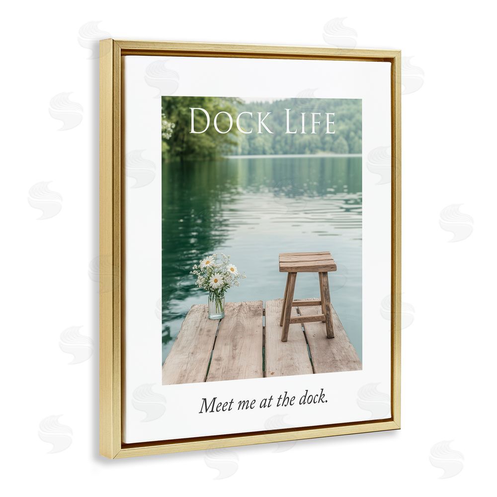 A Barefoot Stylist Dock Life Calming Scenery Gold Floating Frame Canvas Wall Art Print