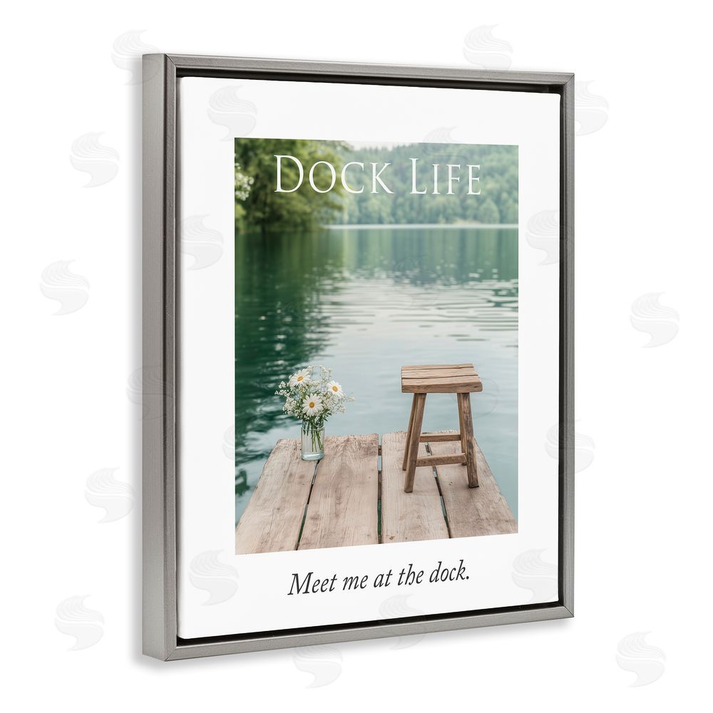 A Barefoot Stylist Dock Life Calming Scenery Gray Floating Frame Canvas Wall Art Print