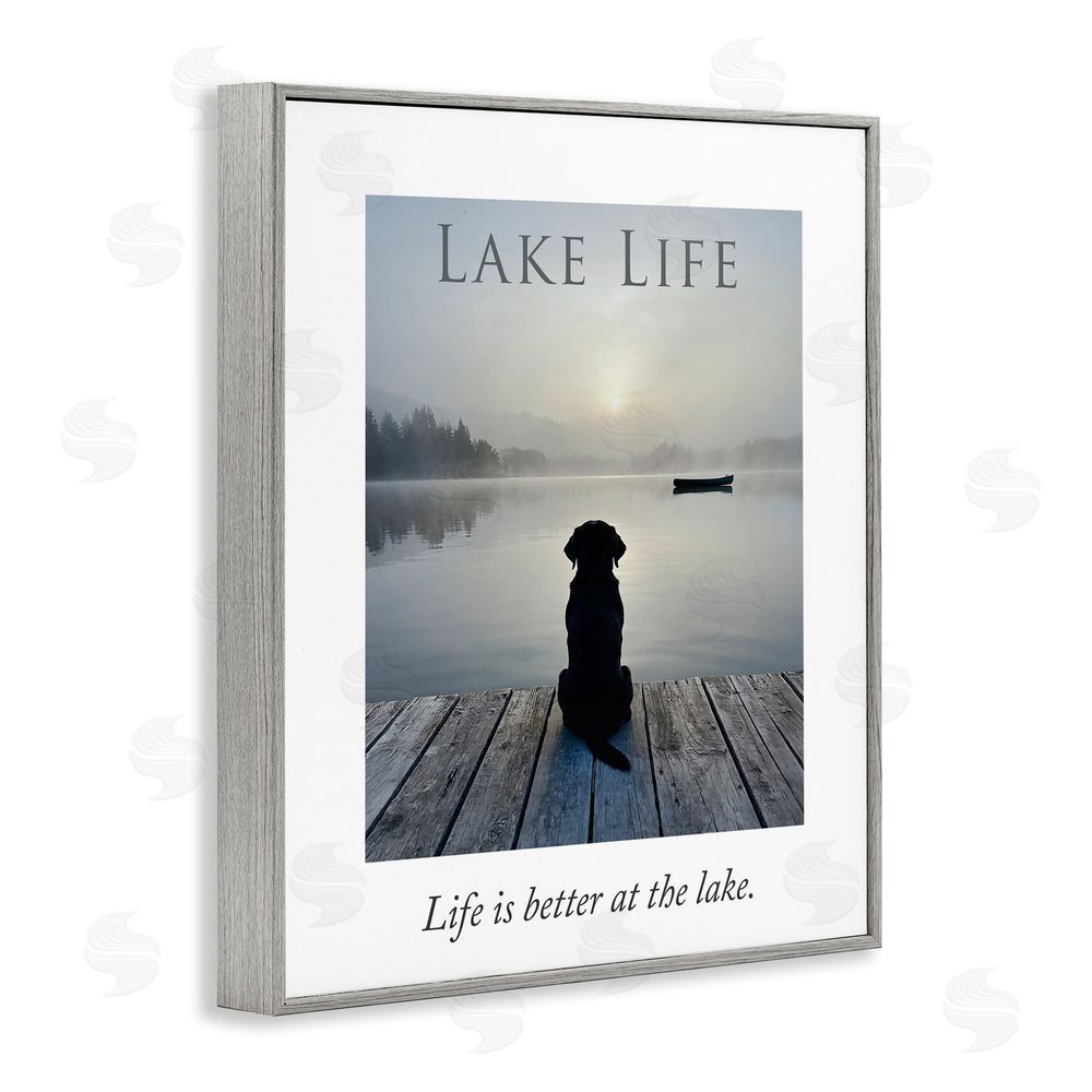A Barefoot Stylist Lake Life with Dog Gray Framed Giclee Wall Art Print