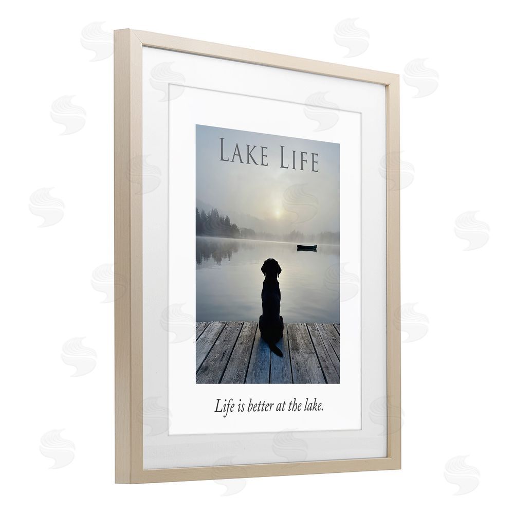 A Barefoot Stylist Lake Life with Dog Birch Framed Print Under Glass Wall Art