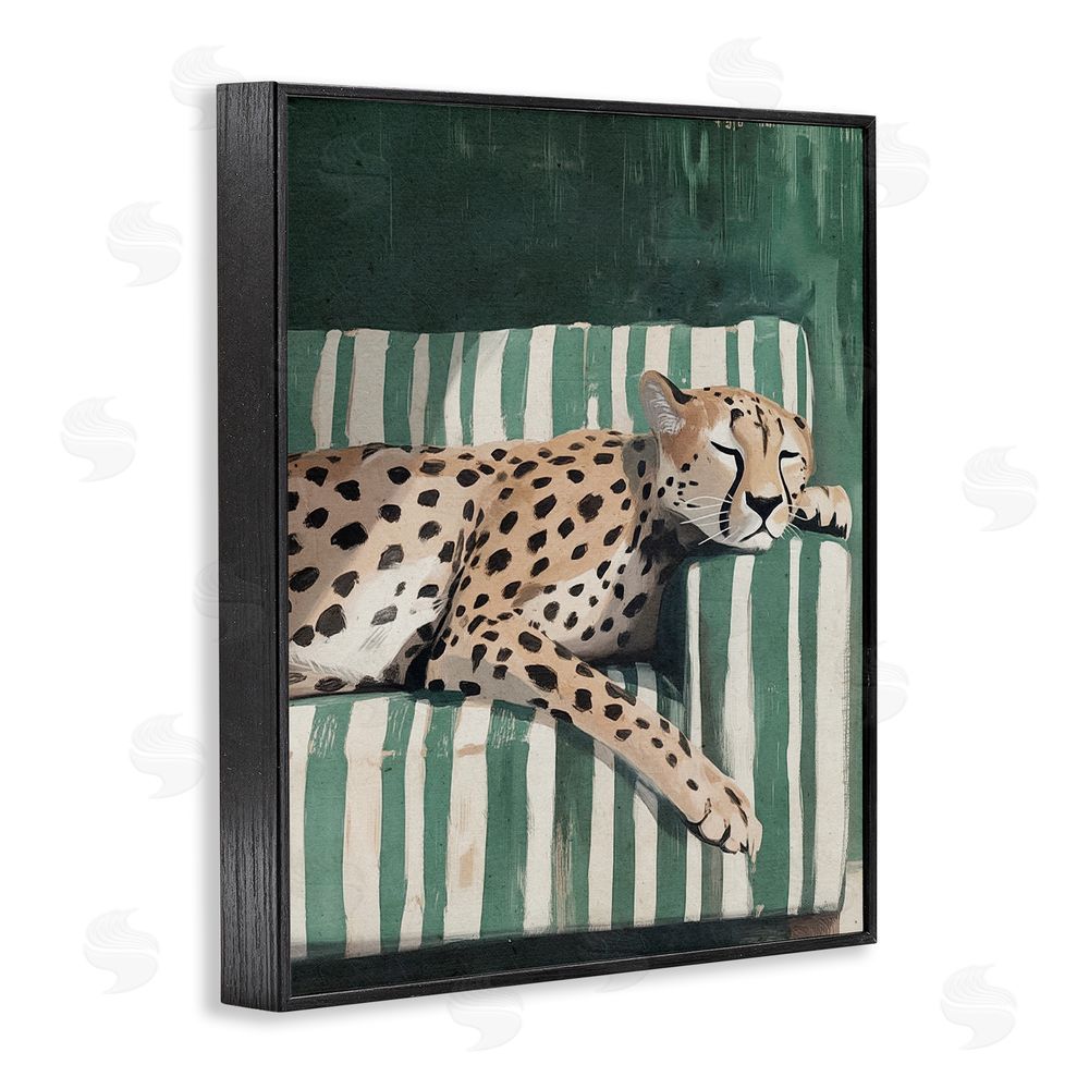 Annabelle Hall Cheetah on Striped Sofa Black Framed Giclee Wall Art Print