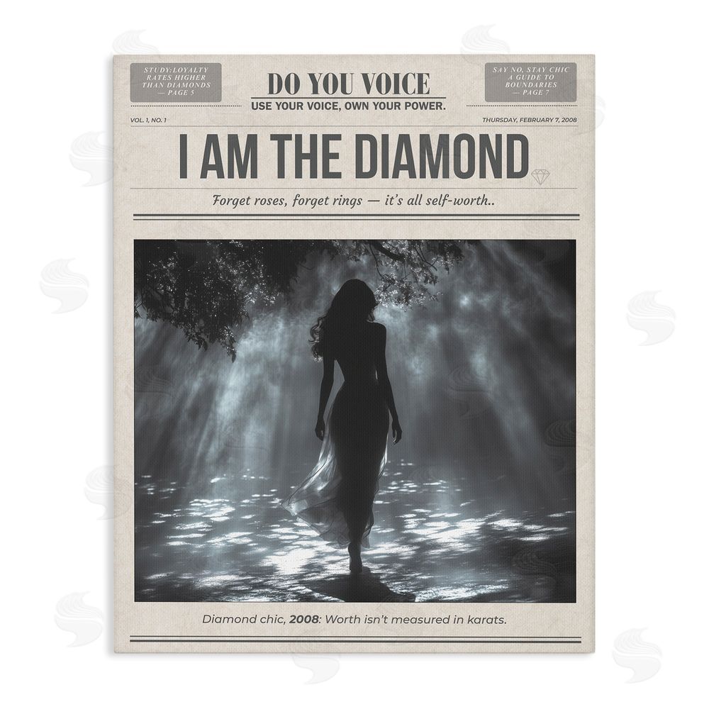 A Barefoot Stylist Diamond Chic Newspaper Stretched Canvas Wall Art