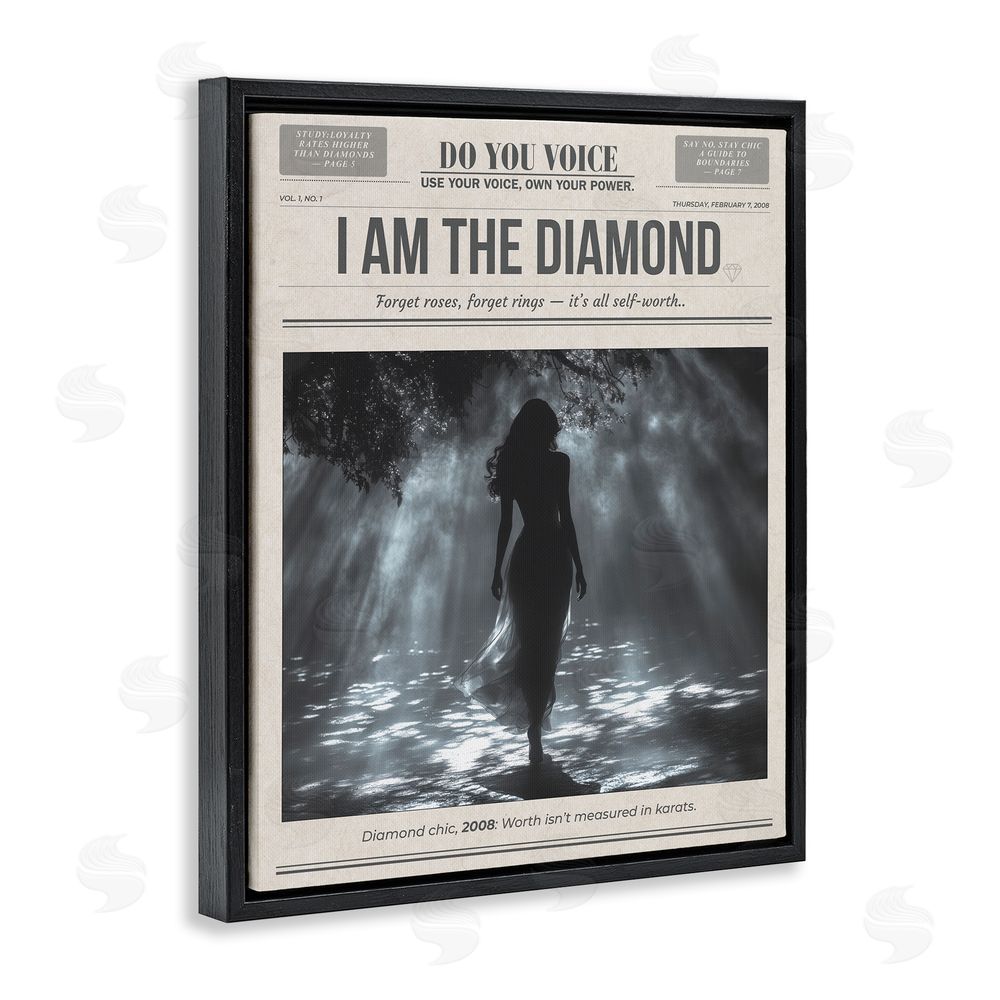 A Barefoot Stylist Diamond Chic Newspaper Black Floating Frame Canvas Wall Art Print