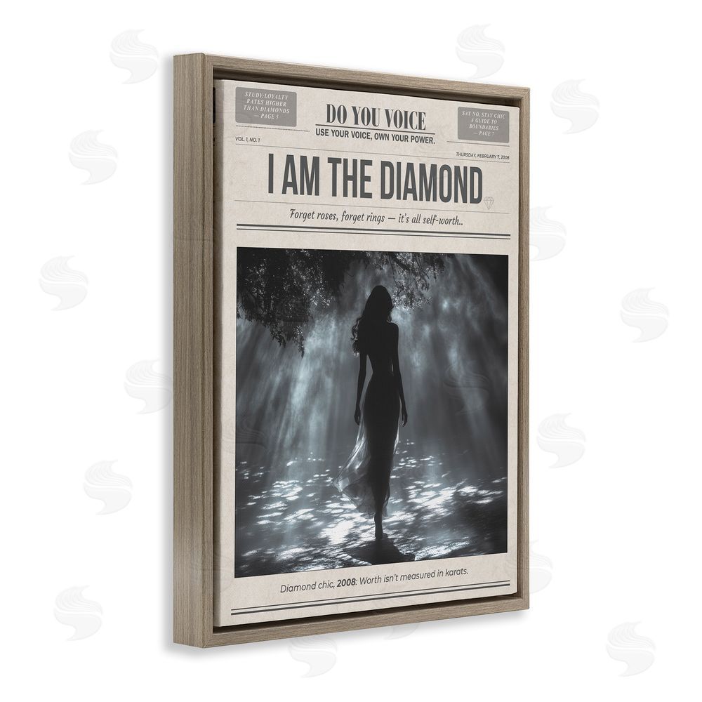 A Barefoot Stylist Diamond Chic Newspaper Brown Floating Frame Canvas Wall Art Print