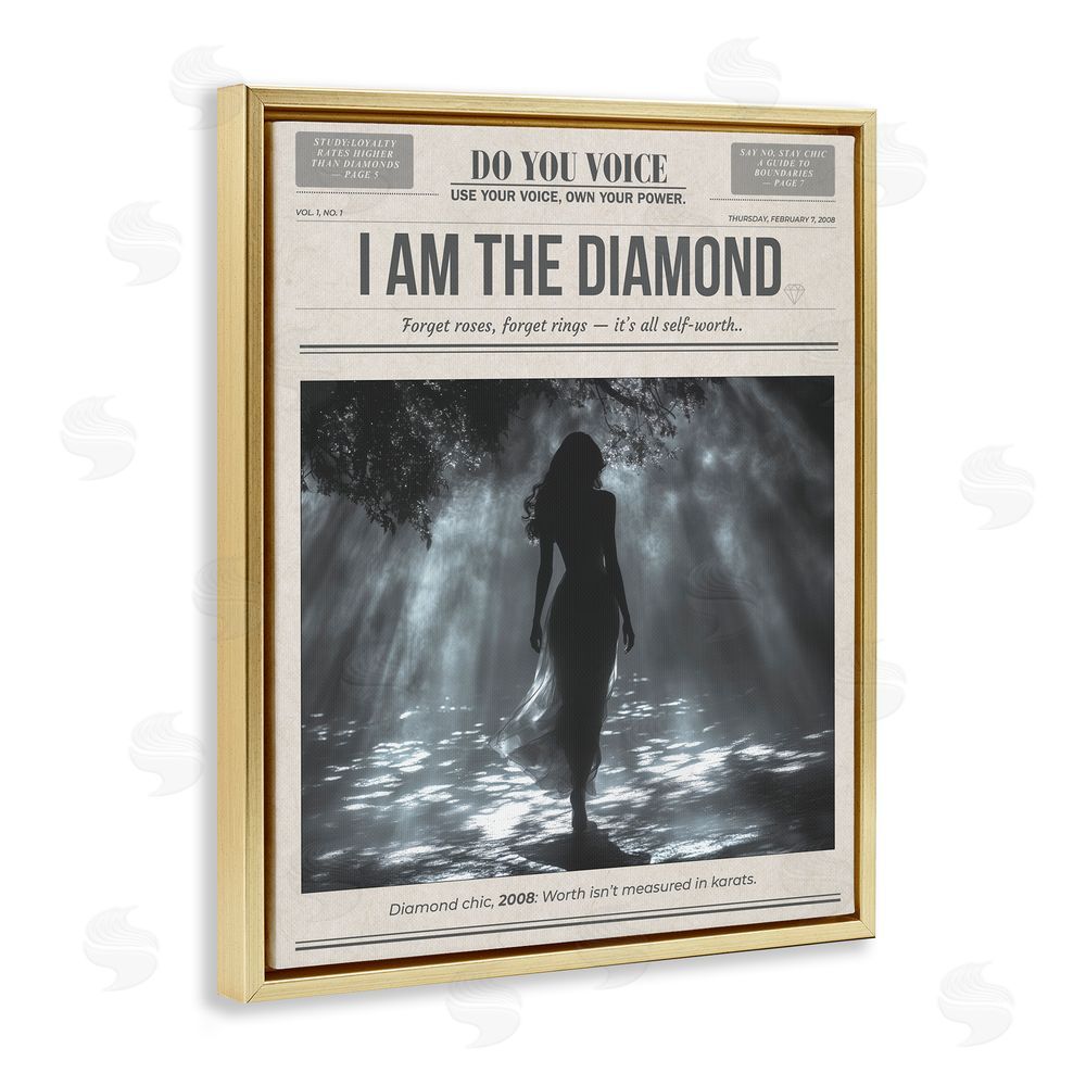 A Barefoot Stylist Diamond Chic Newspaper Gold Floating Frame Canvas Wall Art Print