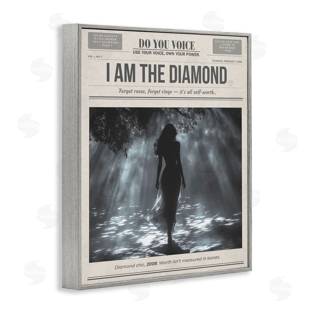 A Barefoot Stylist Diamond Chic Newspaper Gray Framed Giclee Wall Art Print