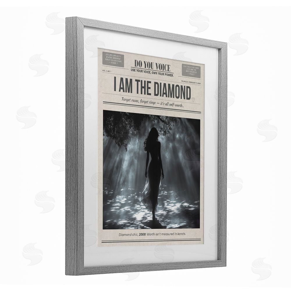 A Barefoot Stylist Diamond Chic Newspaper Gray Framed Print Under Glass Wall Art