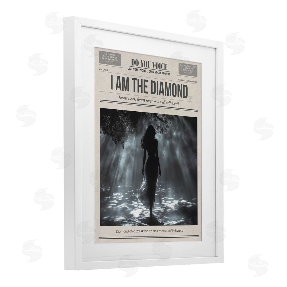 A Barefoot Stylist Diamond Chic Newspaper White Framed Print Under Glass Wall Art