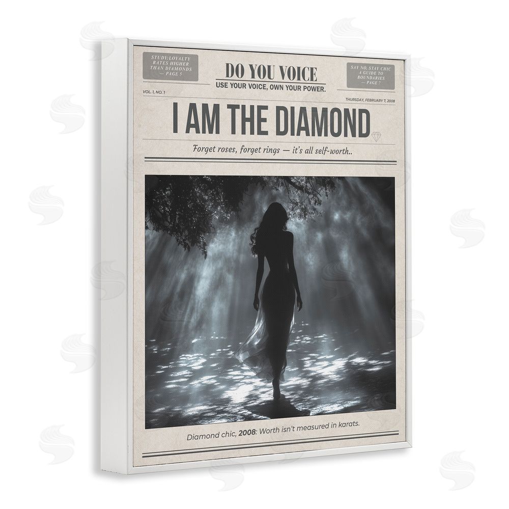 A Barefoot Stylist Diamond Chic Newspaper White Framed Giclee Wall Art Print