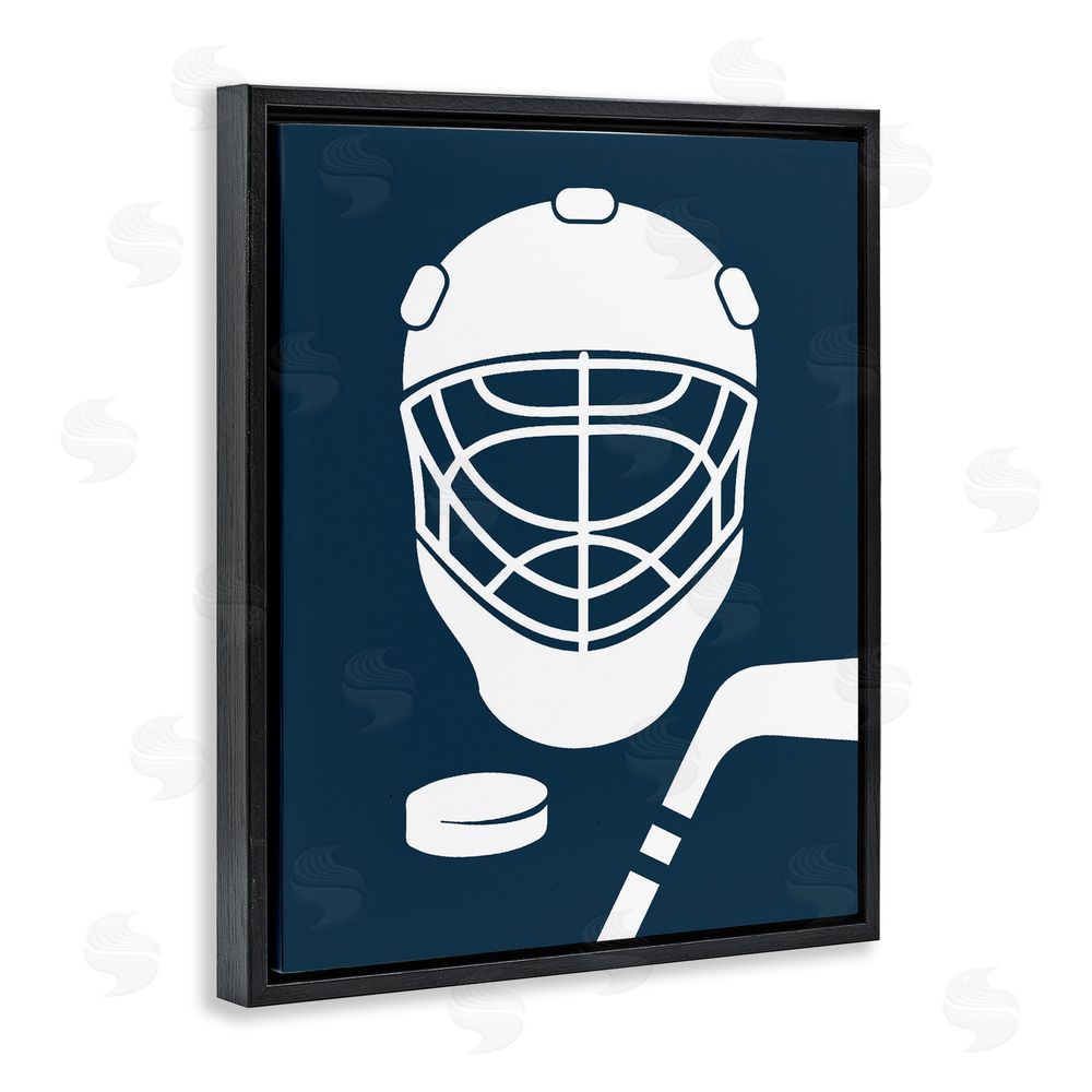 Melody Hogan Hockey Mask Blue & White Black Floating Frame Canvas Wall Art Print