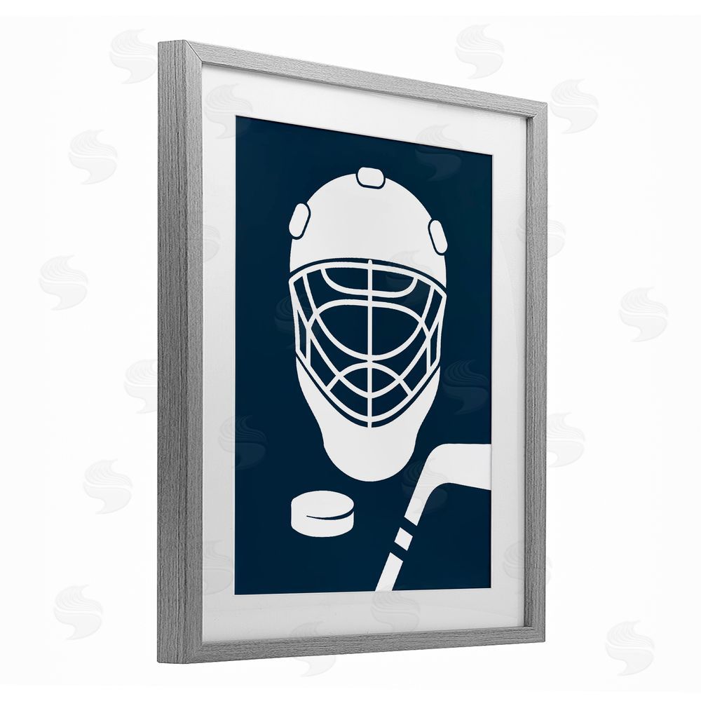 Melody Hogan Hockey Mask Blue & White Gray Framed Print Under Glass Wall Art
