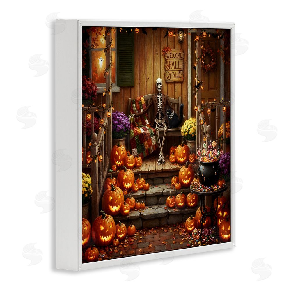 Tabz Jones Welcome To Fall Skeleton Porch White Framed Giclee Wall Art Print