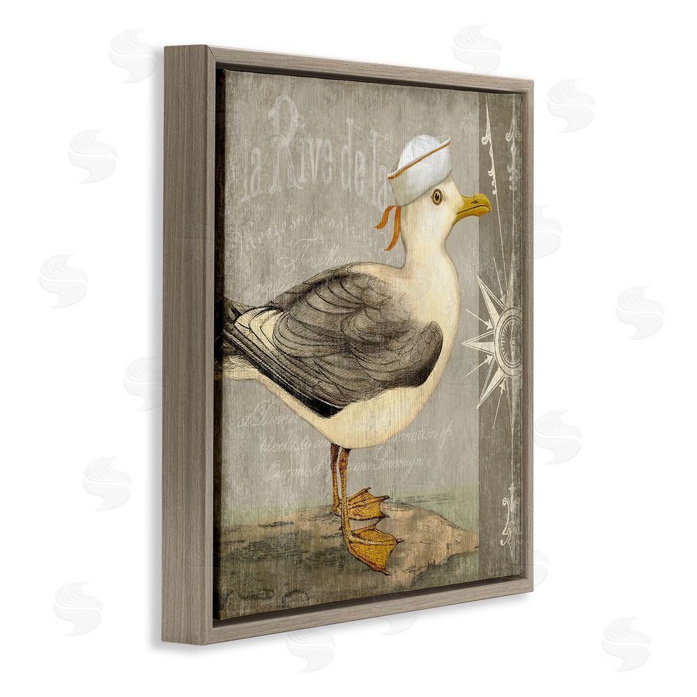 Suzanne Nicoll Rustic Little Seagull Brown Floating Frame Canvas Wall Art Print