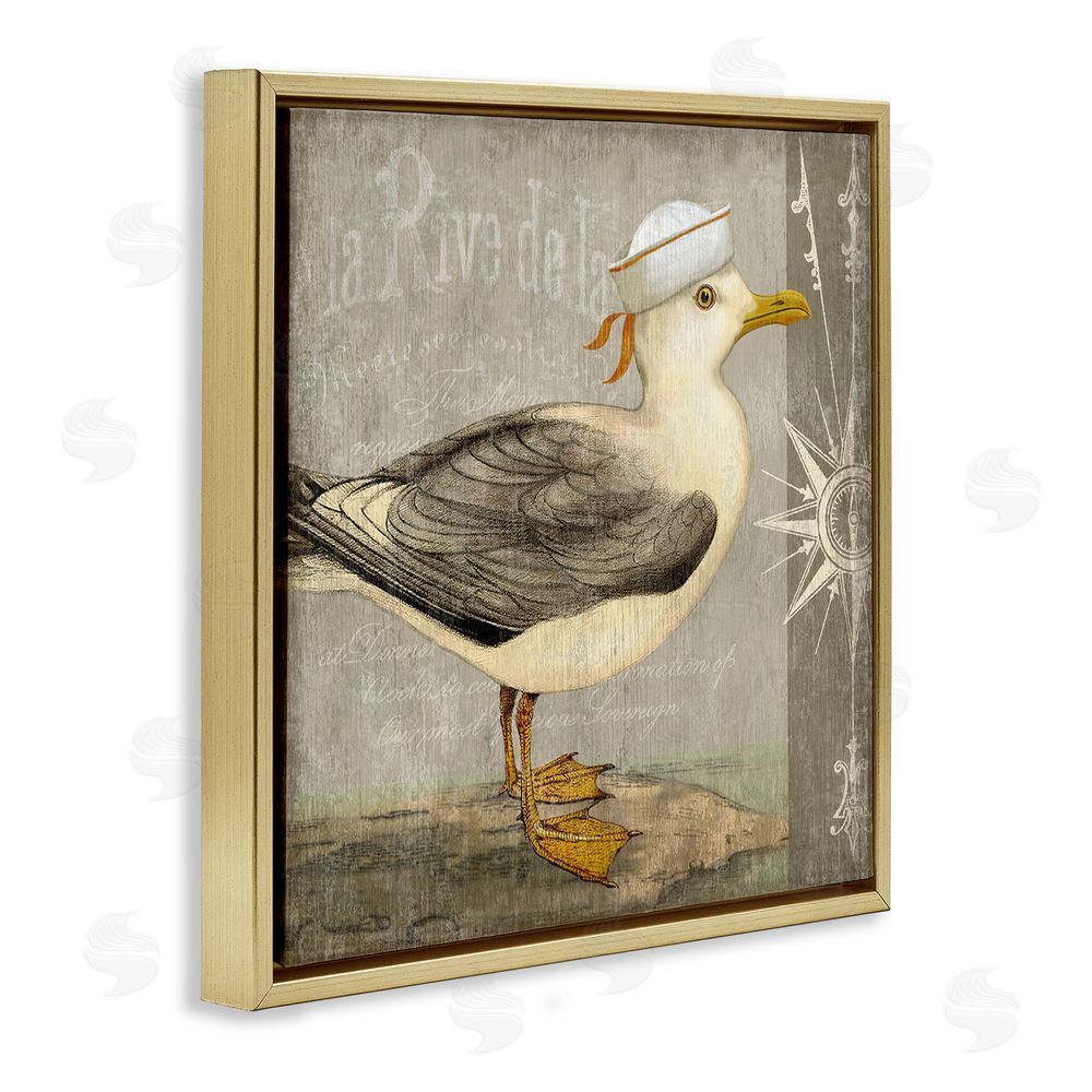 Suzanne Nicoll Rustic Little Seagull Gold Floating Frame Canvas Wall Art Print