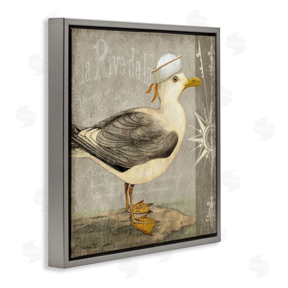 Suzanne Nicoll Rustic Little Seagull Gray Floating Frame Canvas Wall Art Print