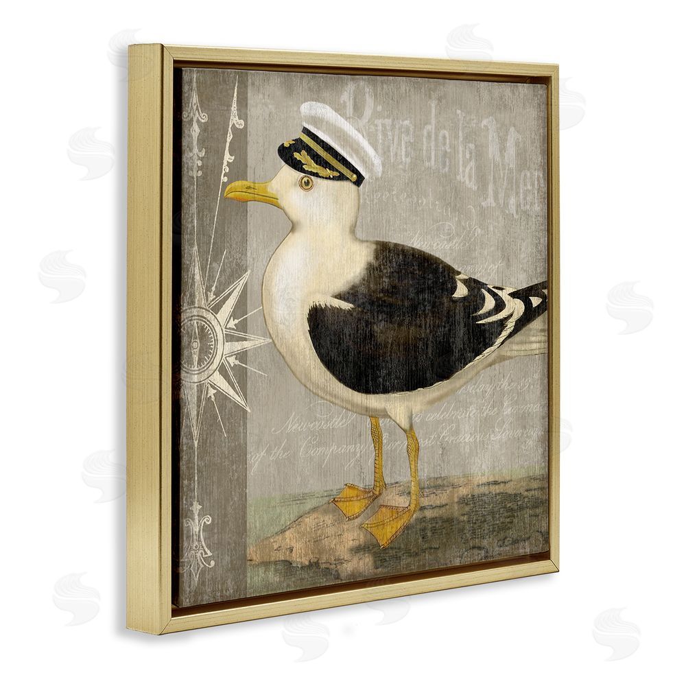Suzanne Nicoll Little Maritime Seagull Gold Floating Frame Canvas Wall Art Print