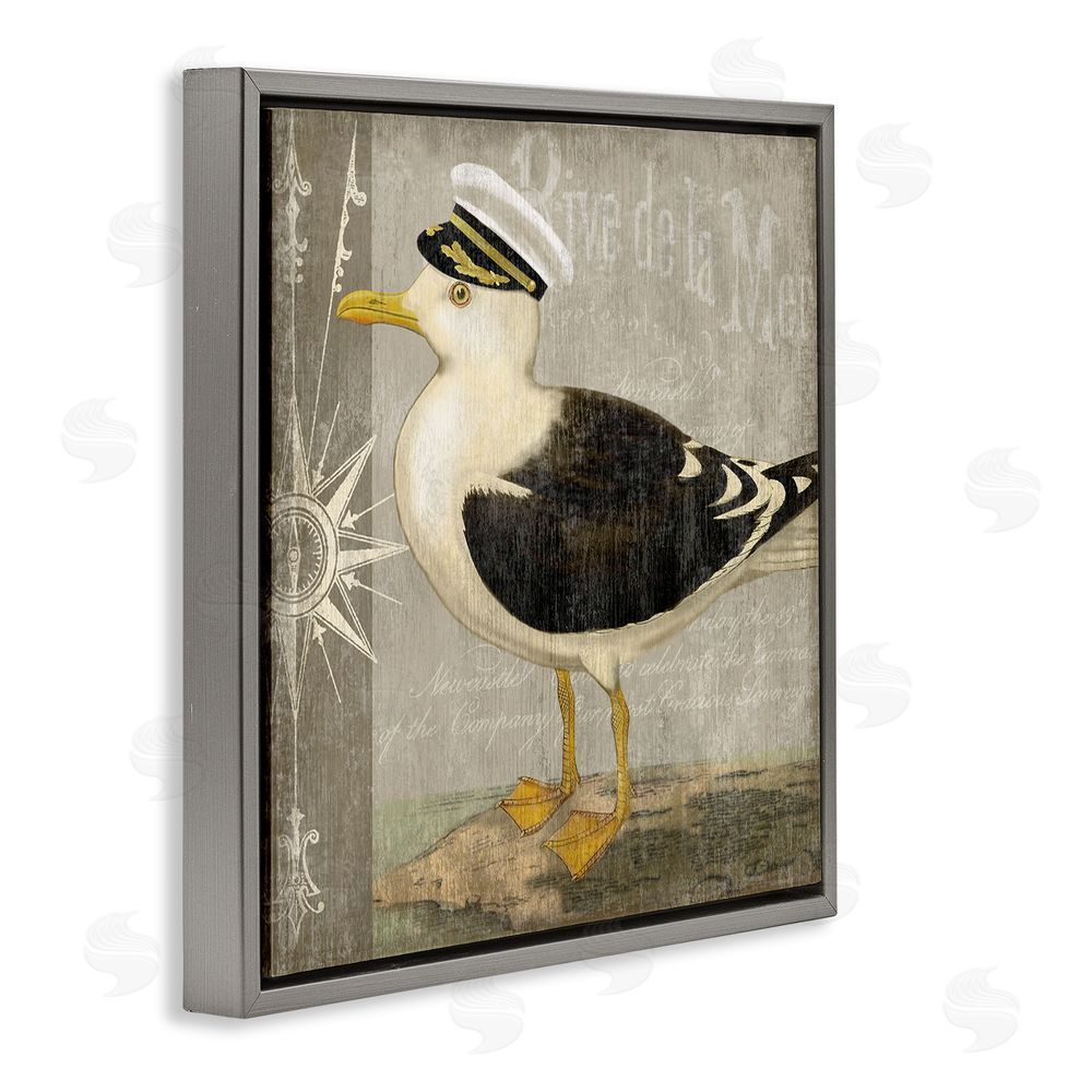 Suzanne Nicoll Little Maritime Seagull Gray Floating Frame Canvas Wall Art Print