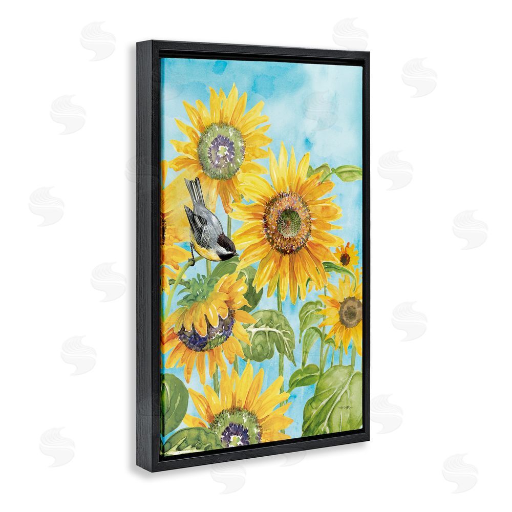 Tim Coffey Sunflower Honey Bird Black Floating Frame Canvas Wall Art Print