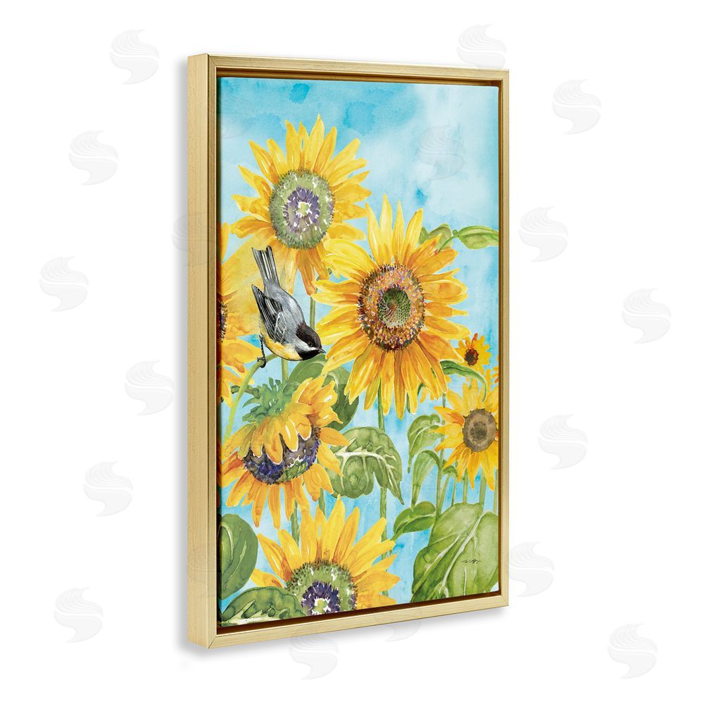 Tim Coffey Sunflower Honey Bird Gold Floating Frame Canvas Wall Art Print