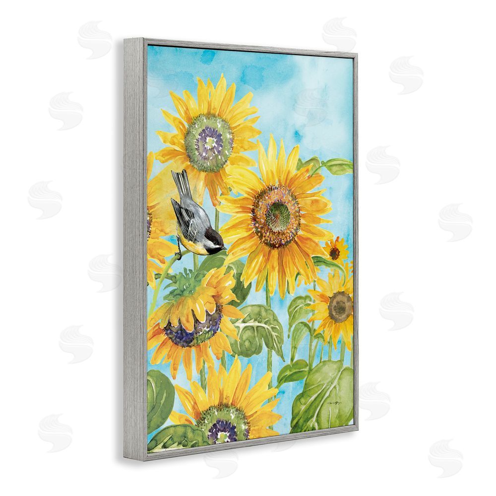 Tim Coffey Sunflower Honey Bird Gray Framed Giclee Wall Art Print
