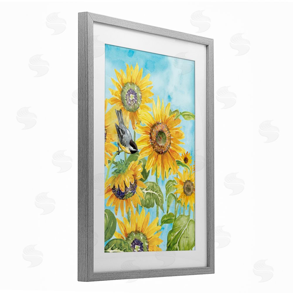 Tim Coffey Sunflower Honey Bird Gray Framed Print Under Glass Wall Art