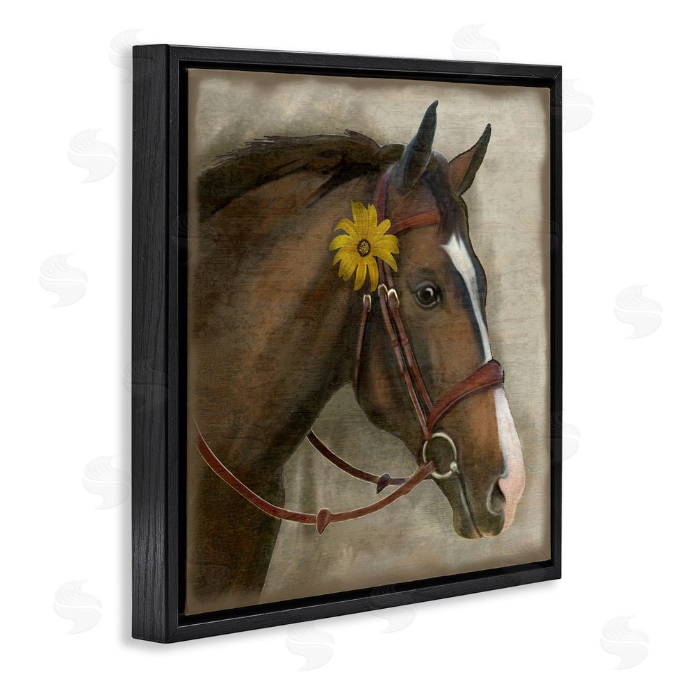 Suzanne Nicoll Barnyard Horse with Daisy Black Floating Frame Canvas Wall Art Print
