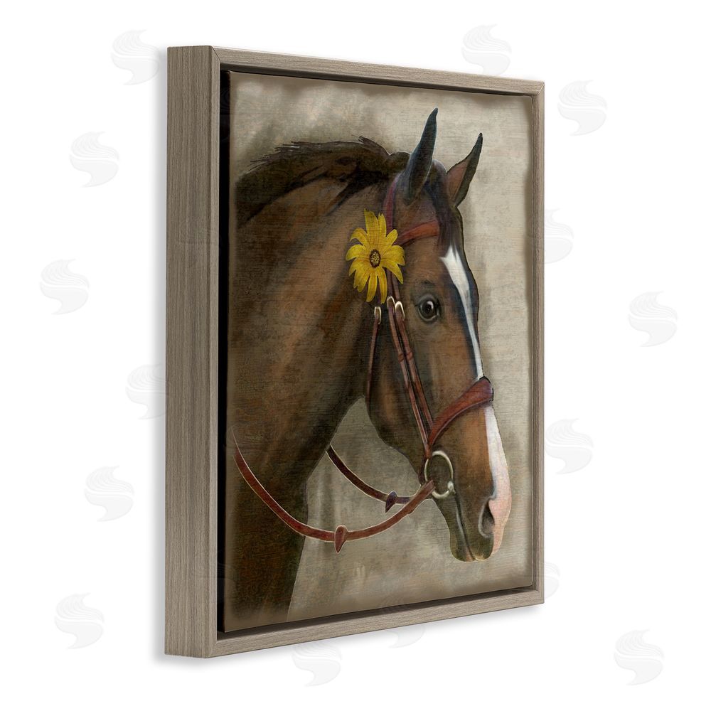 Suzanne Nicoll Barnyard Horse with Daisy Brown Floating Frame Canvas Wall Art Print