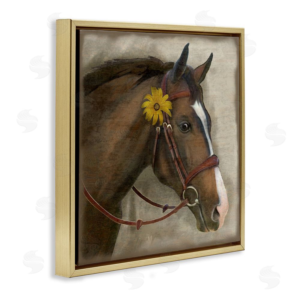 Suzanne Nicoll Barnyard Horse with Daisy Gold Floating Frame Canvas Wall Art Print