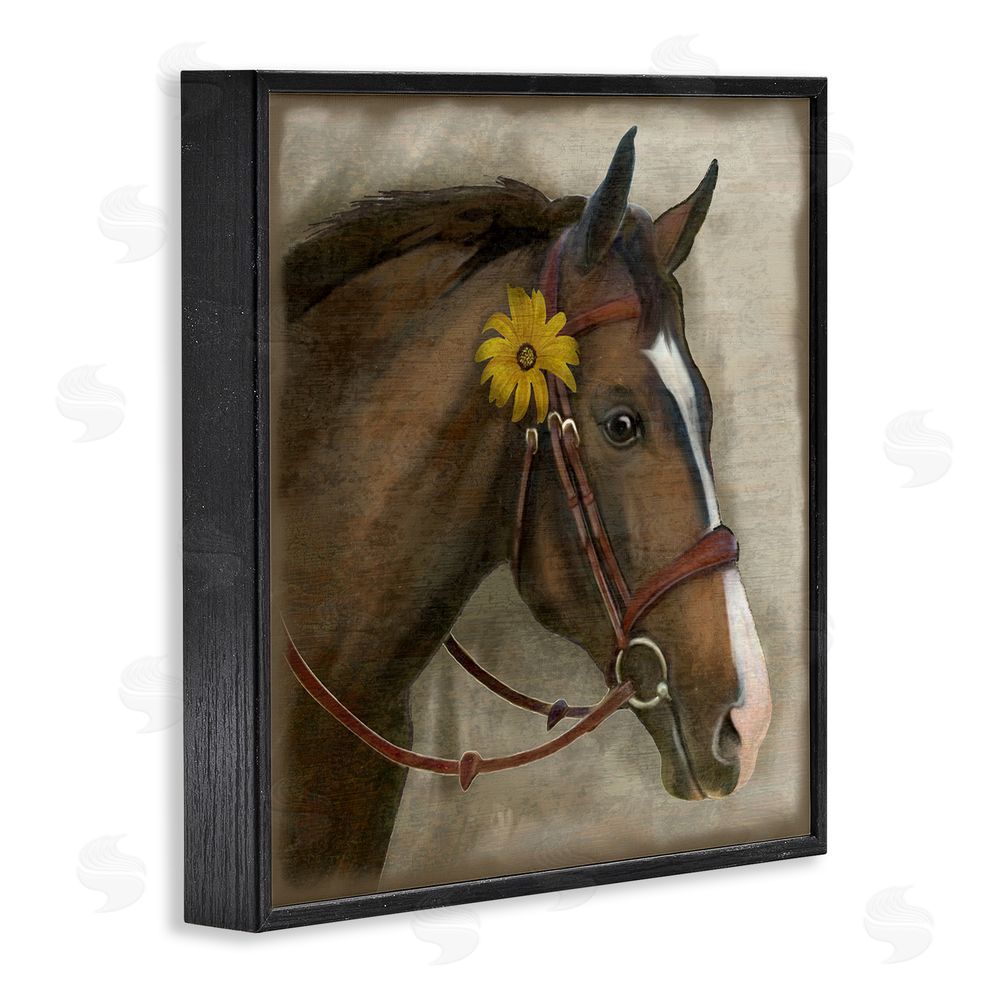 Suzanne Nicoll Barnyard Horse with Daisy Black Framed Giclee Wall Art Print