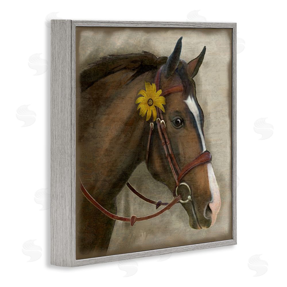 Suzanne Nicoll Barnyard Horse with Daisy Gray Framed Giclee Wall Art Print