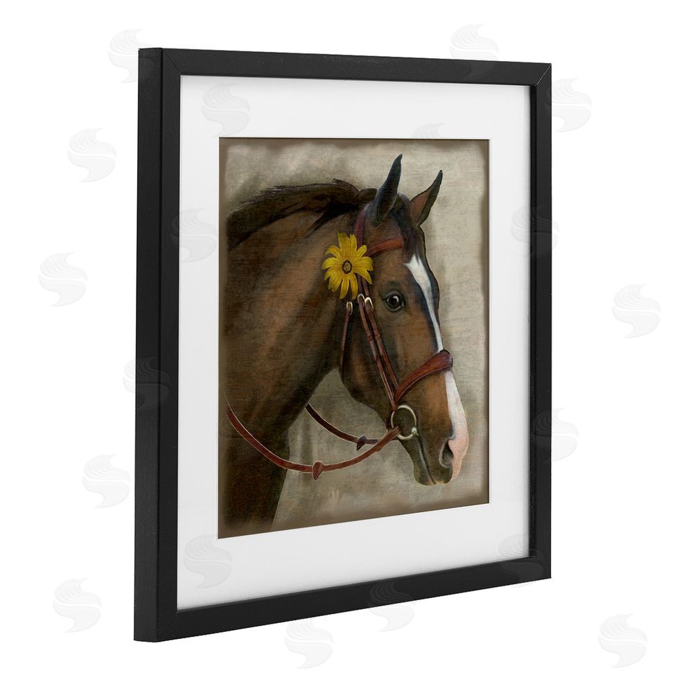 Suzanne Nicoll Barnyard Horse with Daisy Black Framed Print Under Glass Wall Art