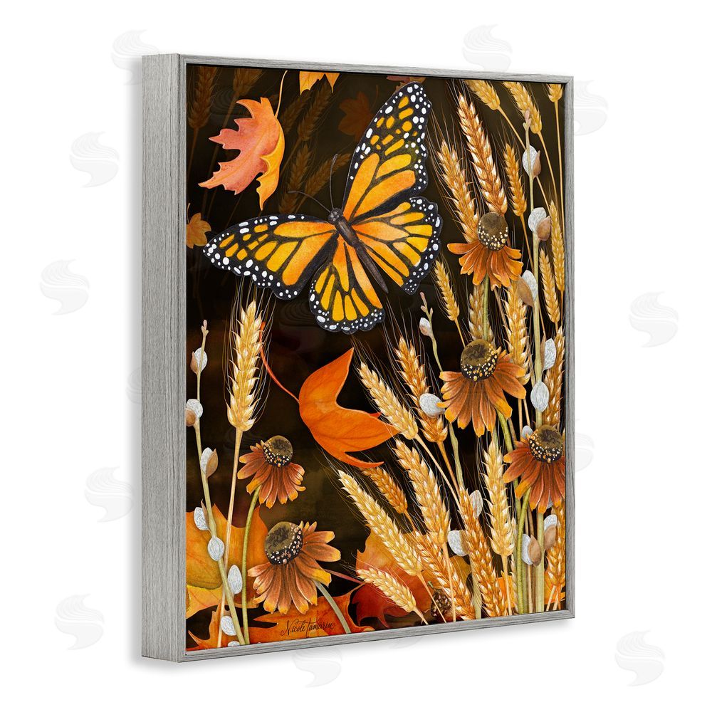 Nicole Tamarin Fall Motif Midnight Garden Gray Framed Giclee Wall Art Print