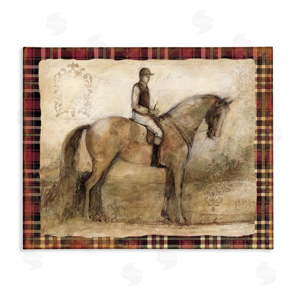Susan Winget Horse With Jockey & Plaid Stretched Canvas Wall Art Print