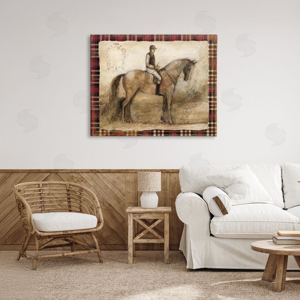 Susan Winget Horse With Jockey & Plaid Stretched Canvas Wall Art in Room