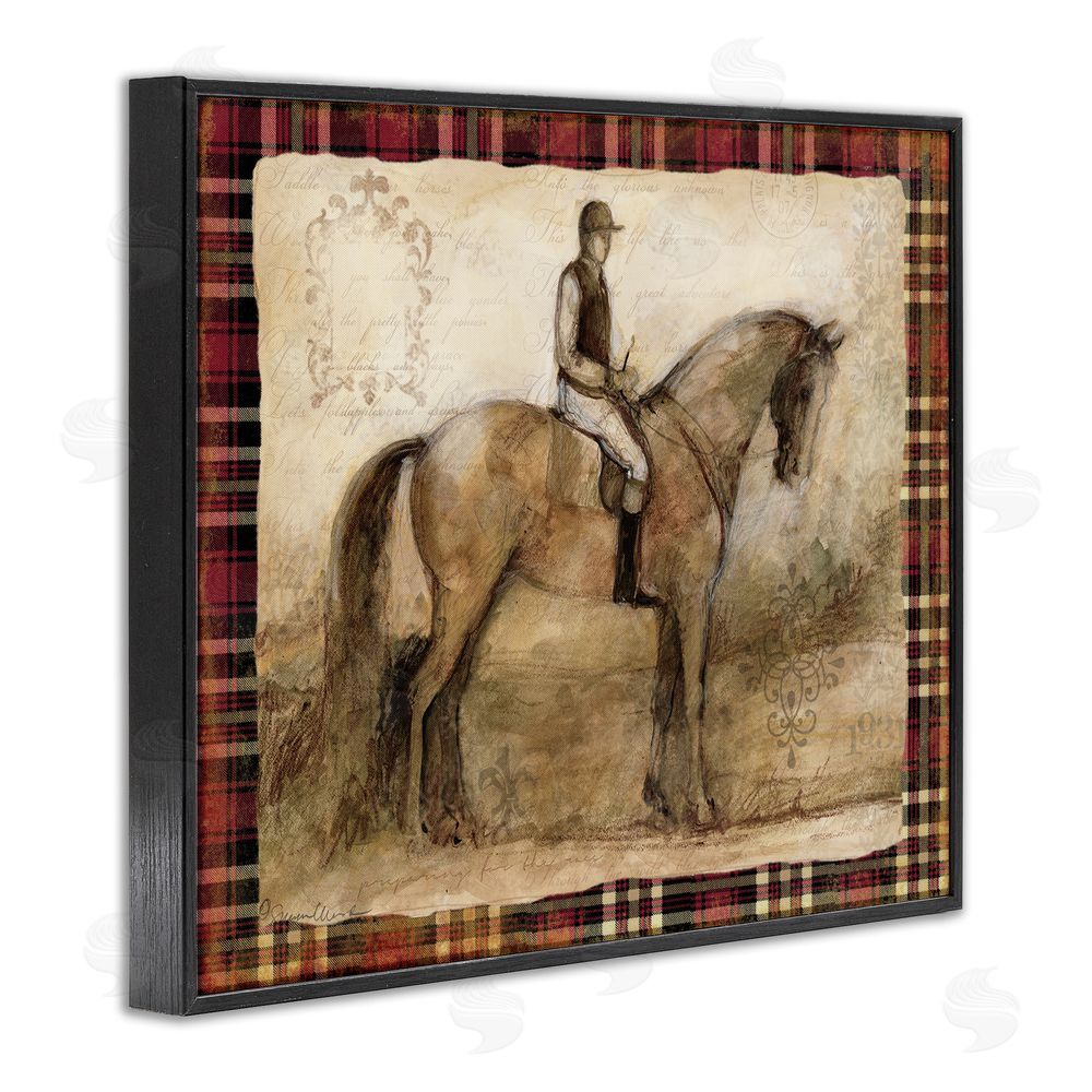 Susan Winget Horse With Jockey & Plaid Black Framed Giclee Wall Art Print