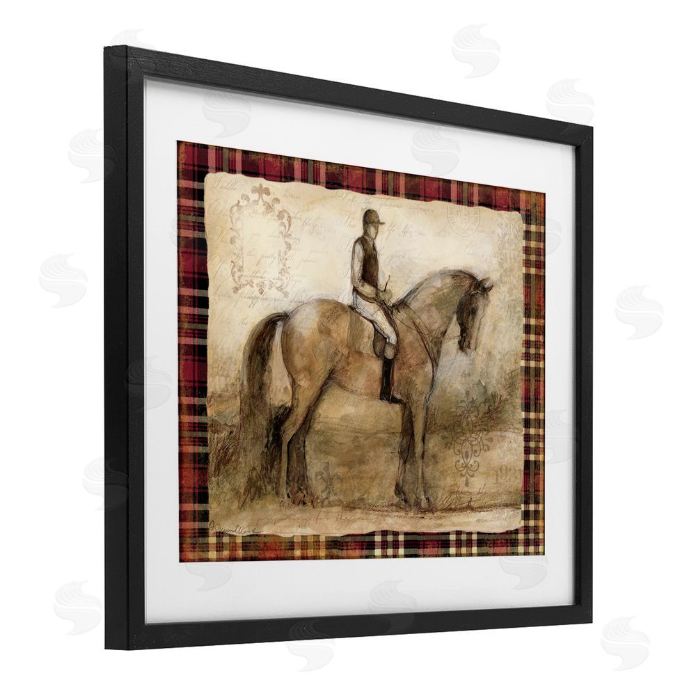 Susan Winget Horse With Jockey & Plaid Black Framed Print Under Glass Wall Art