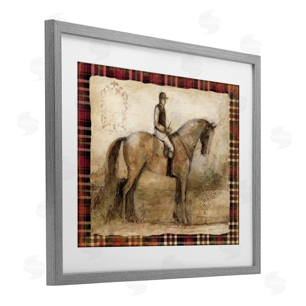 Susan Winget Horse With Jockey & Plaid Gray Framed Print Under Glass Wall Art