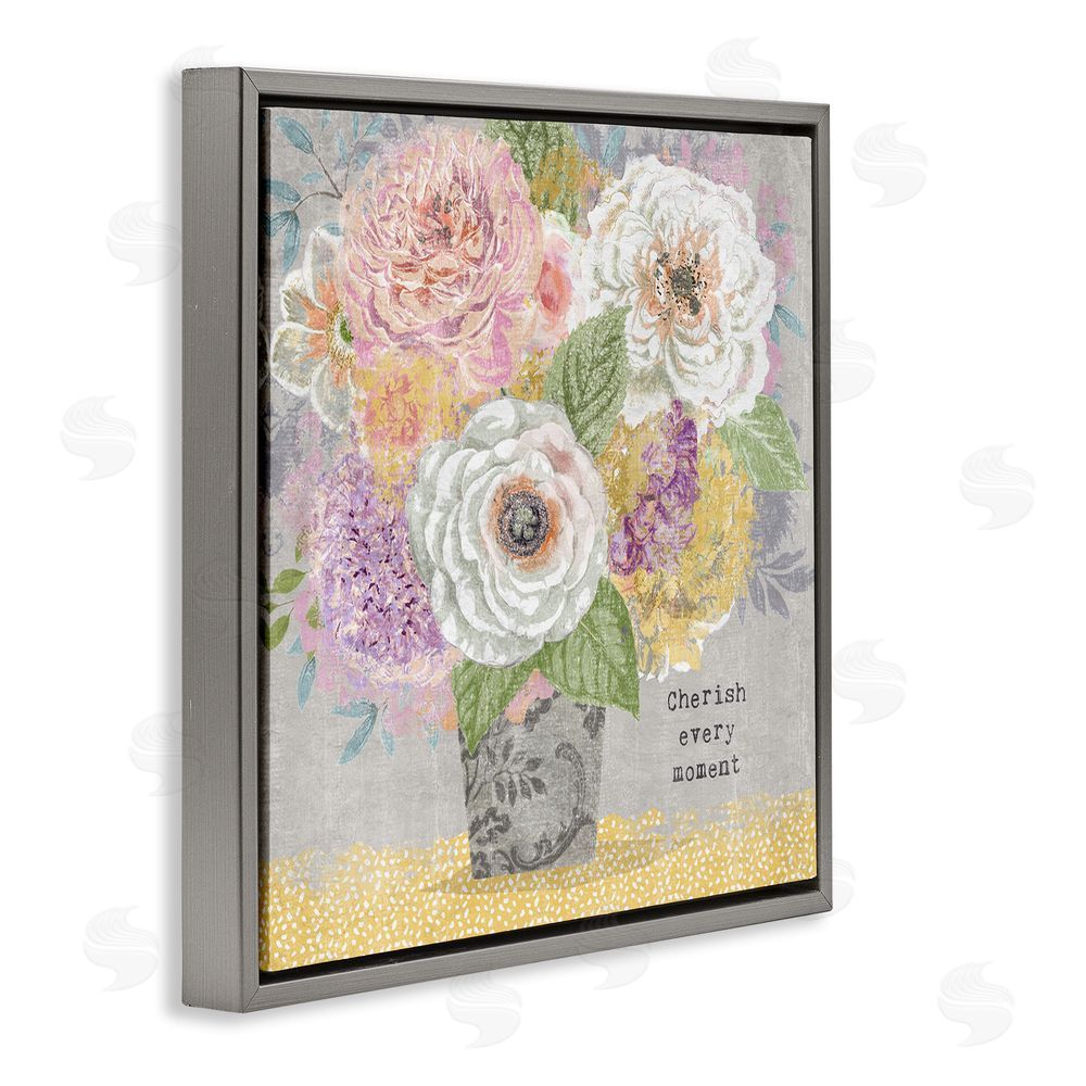 Suzanne Nicoll Cherish Every Moment Inspiration Gray Floating Frame Canvas Wall Art Print