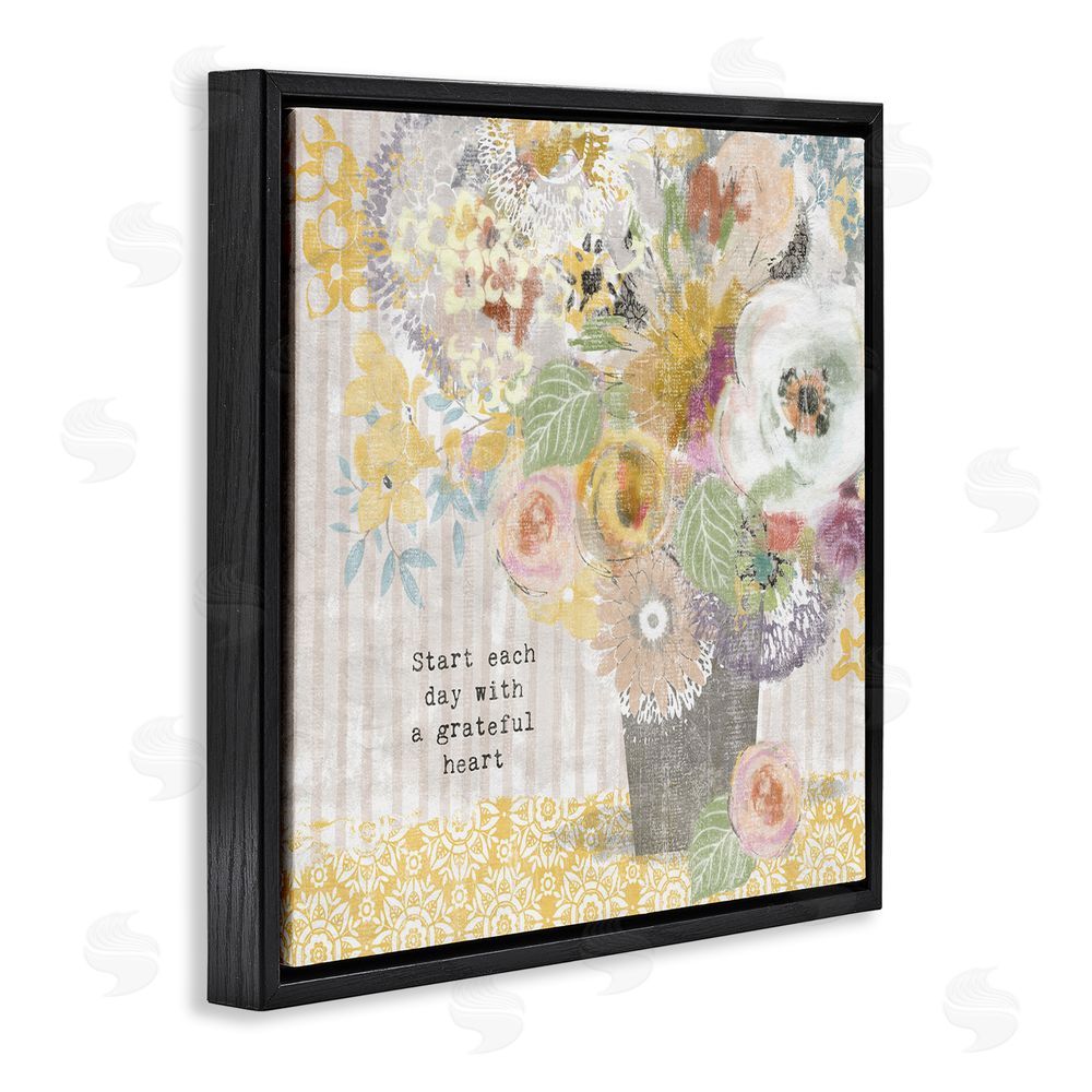 Suzanne Nicoll Floral Inspirations Grateful Heart Black Floating Frame Canvas Wall Art Print
