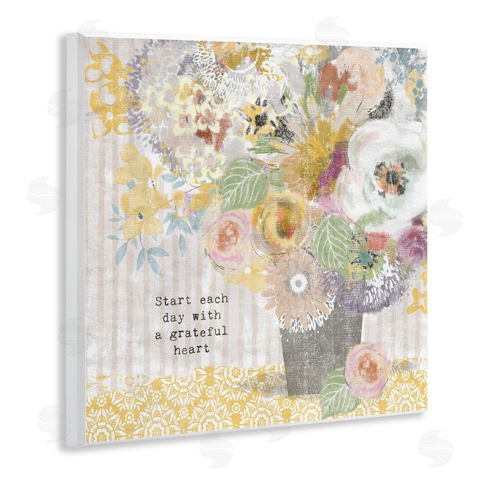 Suzanne Nicoll Floral Inspirations Grateful Heart Wooden Wall Plaque Art Print