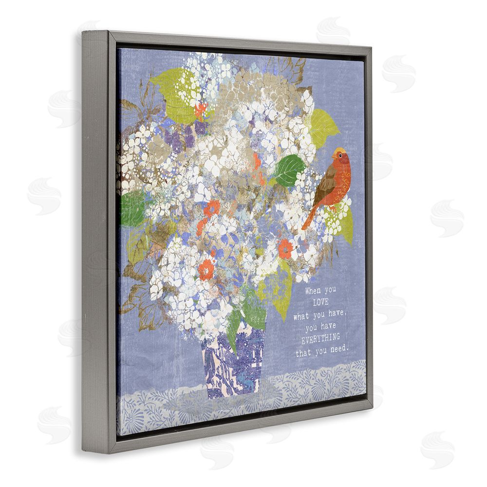 Suzanne Nicoll Floral Inspiration On Love Gray Floating Frame Canvas Wall Art Print
