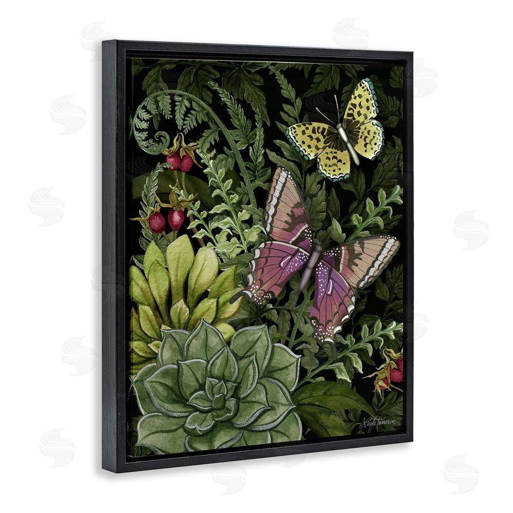 Nicole Tamarin Dark Succulents Midnight Garden Black Floating Frame Canvas Wall Art Print