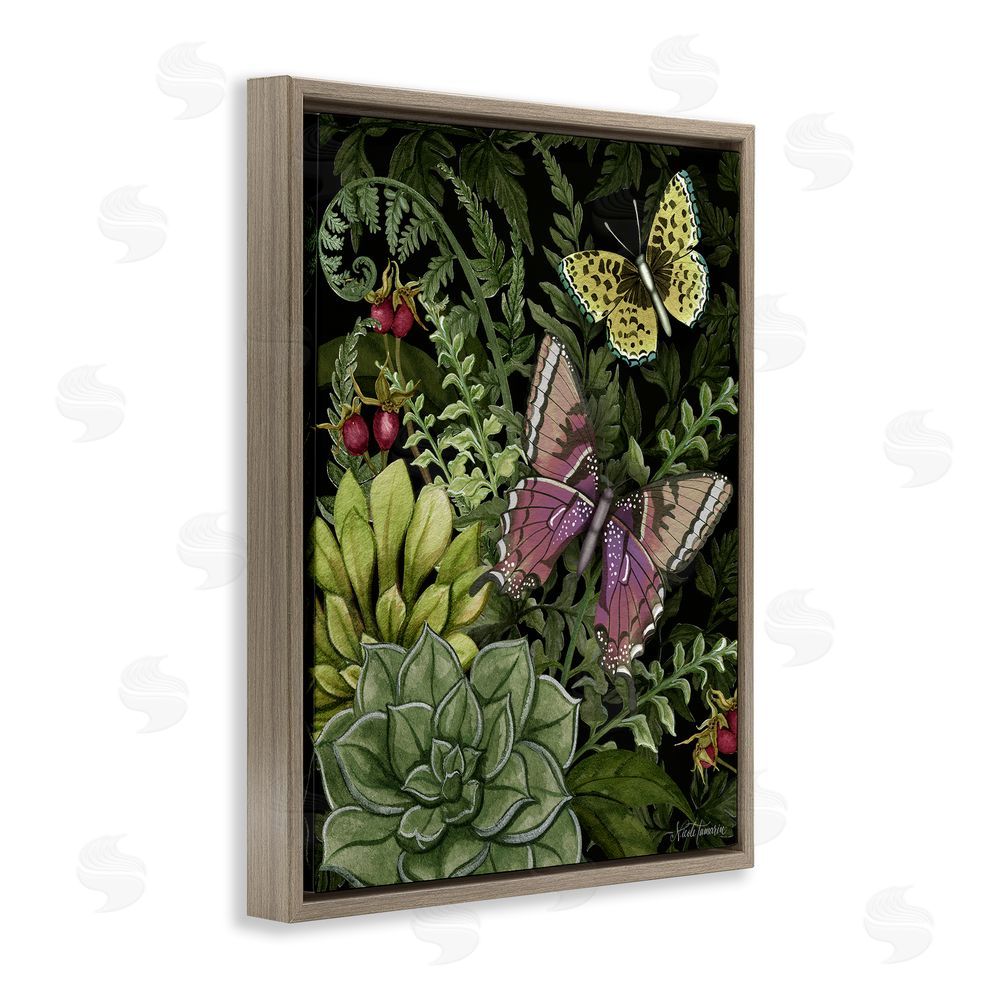 Nicole Tamarin Dark Succulents Midnight Garden Brown Floating Frame Canvas Wall Art Print