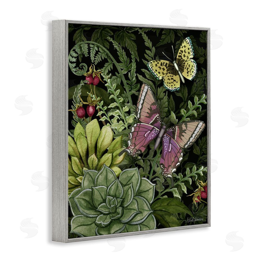 Nicole Tamarin Dark Succulents Midnight Garden Gray Framed Giclee Wall Art Print