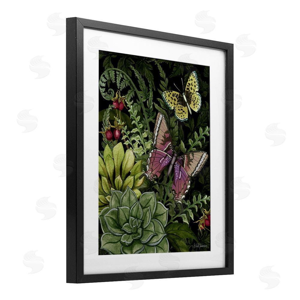 Nicole Tamarin Dark Succulents Midnight Garden Black Framed Print Under Glass Wall Art